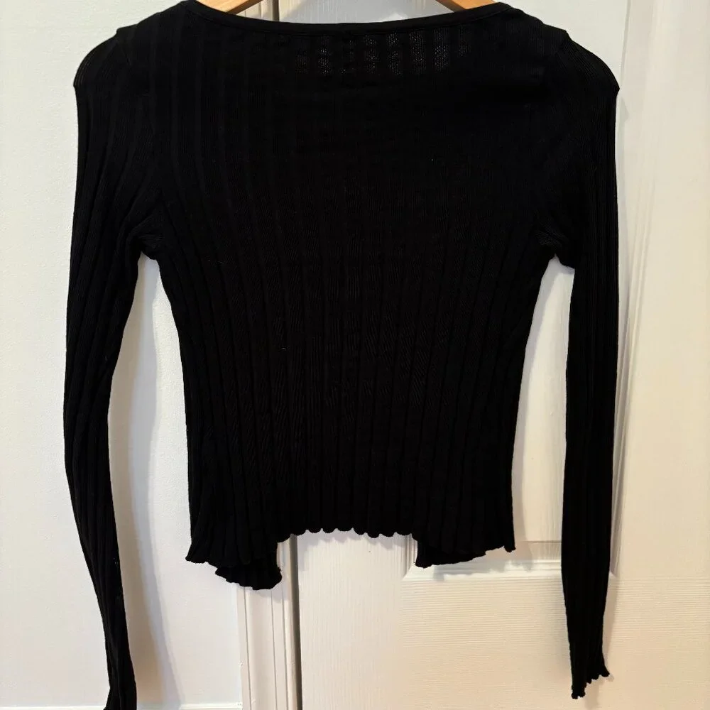 FREE PEOPLE Tilly Ribbed Long Sleeve Button-Up Black XS - Picture 8 of 9